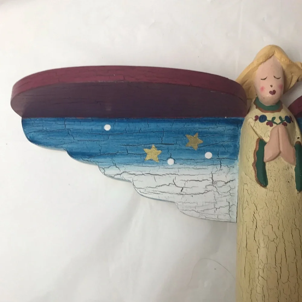 Whimsical Wooden Angel Decorative Shelf 17”